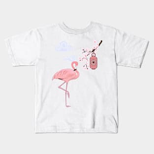 Japanese Cherry Blossom Festival Cute Flamingo Kids T-Shirt